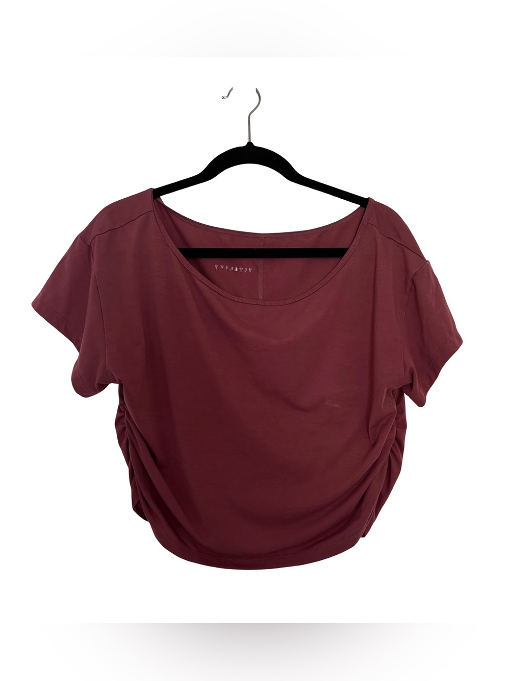 Women's Scoop Neck Ruched Tee in Burgundy - See description